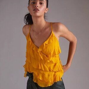 New Anthropologie Ruffled V-Neck Cami Tank Top Yellow/Mustard Medium Size Large